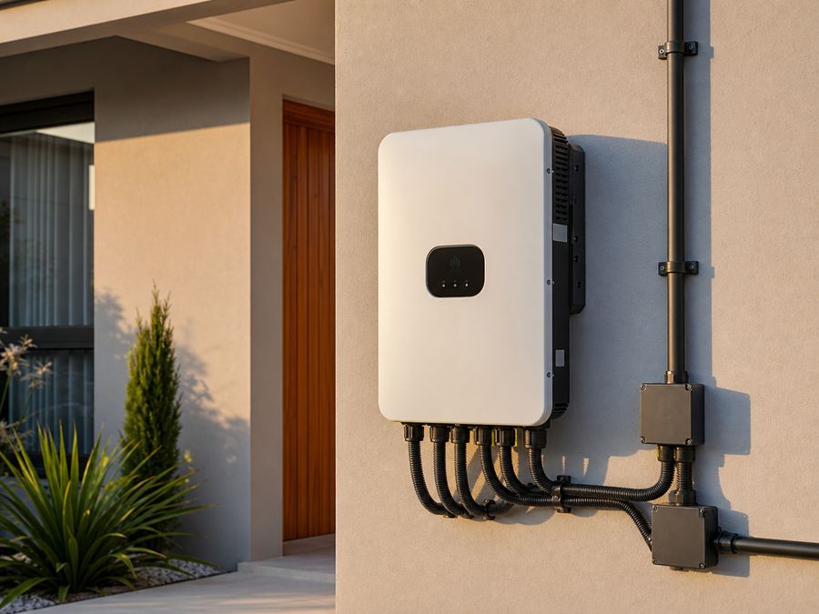 Inversor solar instalado com organização profissional